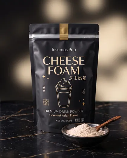 Bolsa de 1 kg de polvo Cheese Foam de Insumos Pop con polvo claro en un plato